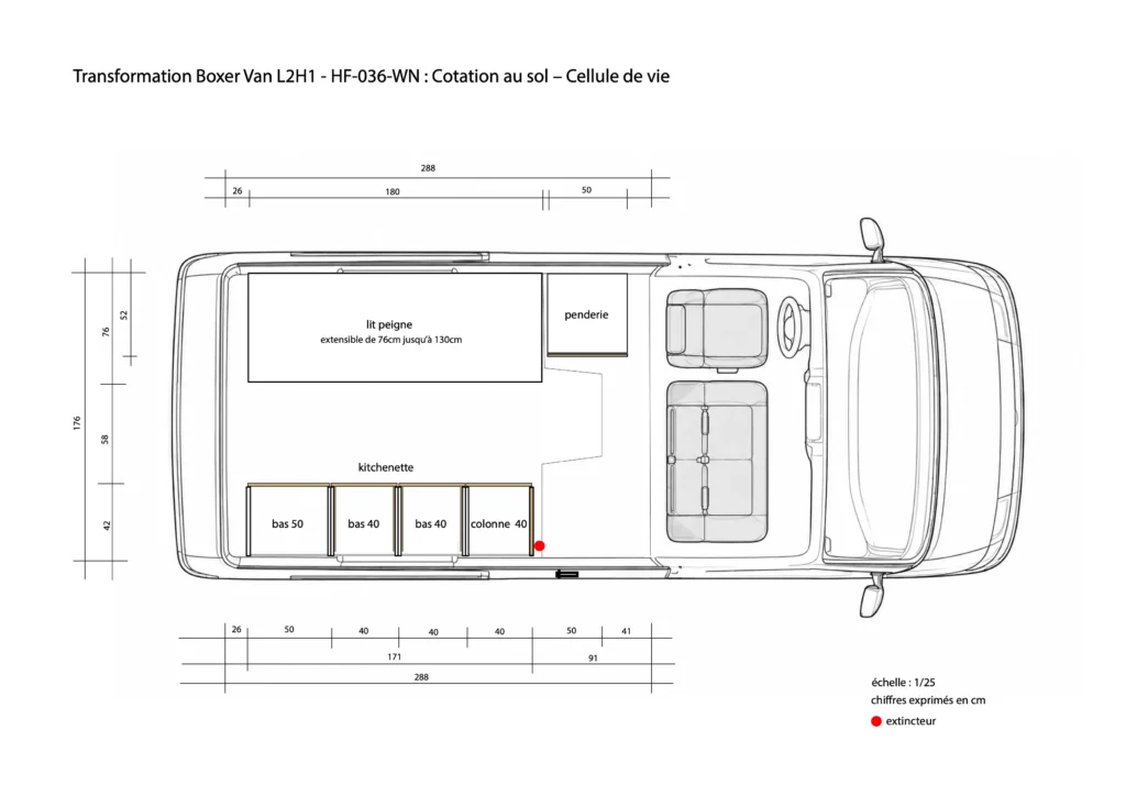 plan au sol avec equipements boxer l2h1